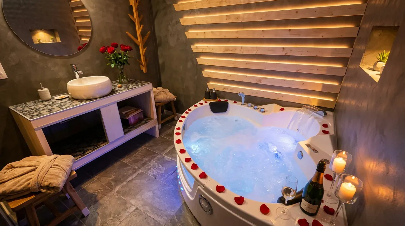 Ambiance romantique avec jacuzzi et bougies